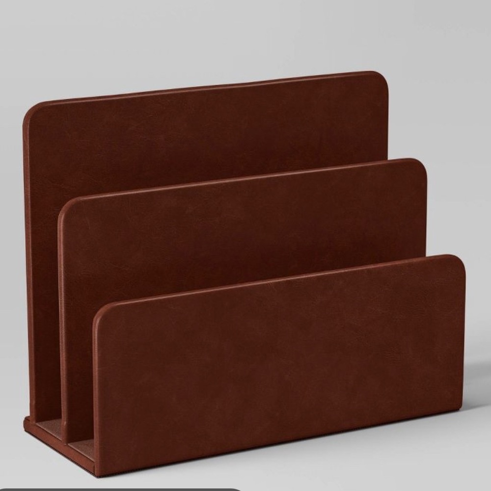 New! Threshold Faux Leather 2 Slot Desk Letter Sorter in Brown, Sold Out